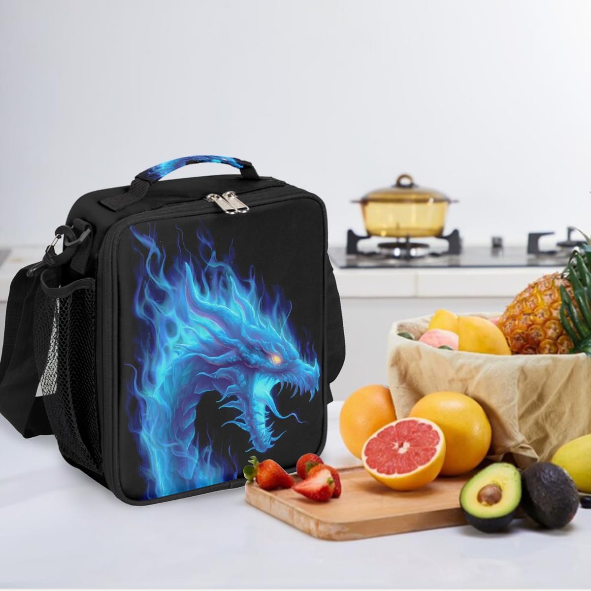 cfpolar Skull Skateboard Lunch Box for Boys Girls, Insulated Lunch Bags for Kids Reusable Mini Cooler Lunch Tote Lunchbox Thermal Meal Tote Kit with Shoulder Strap for Work School Picnic