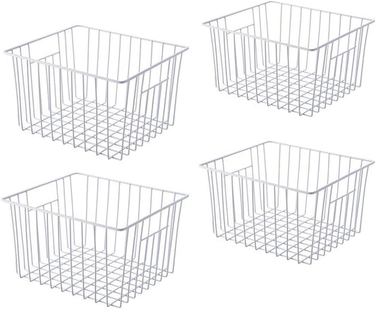 16inch Farmhouse Freezer Wire Baskets Organizer Storage Bins Large Organizer Baskets with Handles for Storage, Office, Kitchen, Pantry, Cabinet, Closets - Set of 6 (White 6)