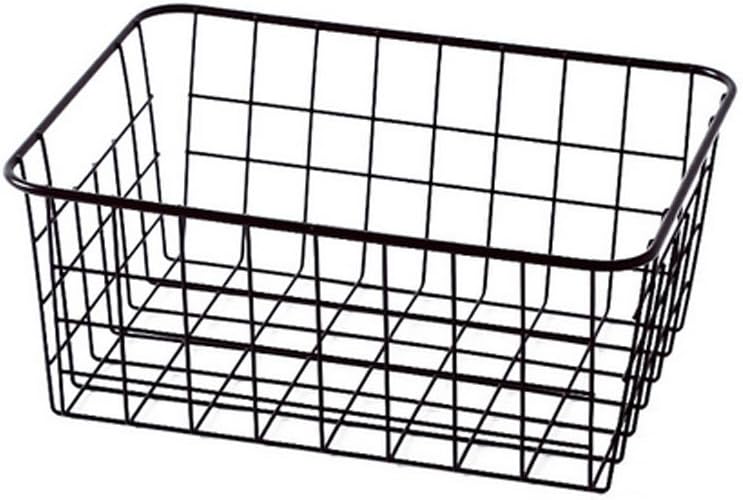 Metal Wire Storage Basket with Handles for Kitchen Food Pantry Papers Home Office Desk Shelf Bathroom Laundry Room Shelf Bedroom Bed Room, 2PCS (Black)