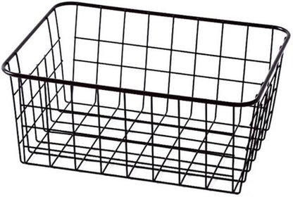 Metal Wire Storage Basket with Handles for Kitchen Food Pantry Papers Home Office Desk Shelf Bathroom Laundry Room Shelf Bedroom Bed Room, 2PCS (Black)
