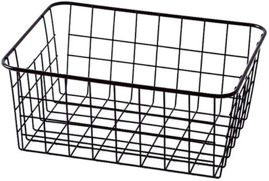 Metal Wire Storage Basket with Handles for Kitchen Food Pantry Papers Home Office Desk Shelf Bathroom Laundry Room Shelf Bedroom Bed Room, 2PCS (Black)