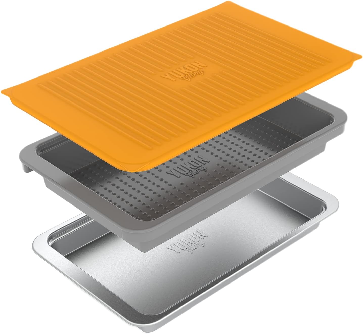PREP ‘N Serve Premium Set™ - Plastic Container with Lid for Marinades, Stainless Steel Serving Tray, Aluminum Defrosting Tray, and a Plastic Cutting Board - the Ultimate BBQ Food Prep Utensil Set