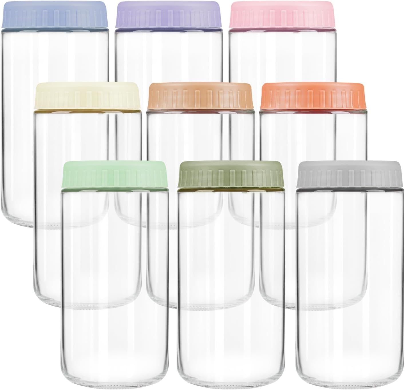 Overnight Oats Containers with Lids, 10oz Wide Mouth Mason Jars with Lids, 9 Pack Glass Jars with Airtight lid for Chia Pudding Yogurt Salad, Meal Prer Oatmeal Jars, Pink