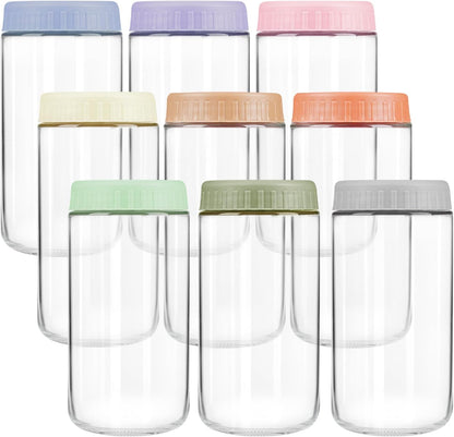 Overnight Oats Containers with Lids, 10oz Wide Mouth Mason Jars with Lids, 9 Pack Glass Jars with Airtight lid for Chia Pudding Yogurt Salad, Meal Prer Oatmeal Jars, Pink