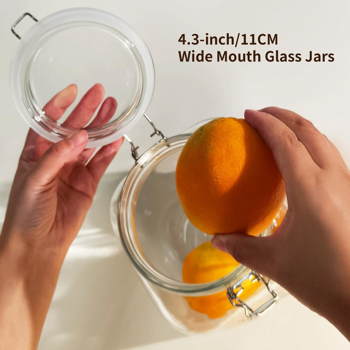 1.1 Gallon Large Glass Food Storage Jars with Airtight Lids,Set of 2 Square Wide Mouth Airtight Glass Storage Container,135oz Kitchen Mason Jar with Measurement Mark,for Flour Sugar Canning.