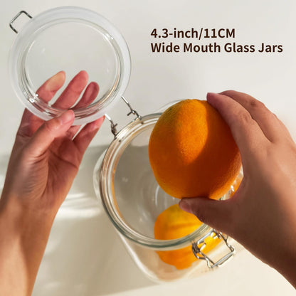 1.1 Gallon Large Glass Food Storage Jars with Airtight Lids,Set of 2 Square Wide Mouth Airtight Glass Storage Container,135oz Kitchen Mason Jar with Measurement Mark,for Flour Sugar Canning.