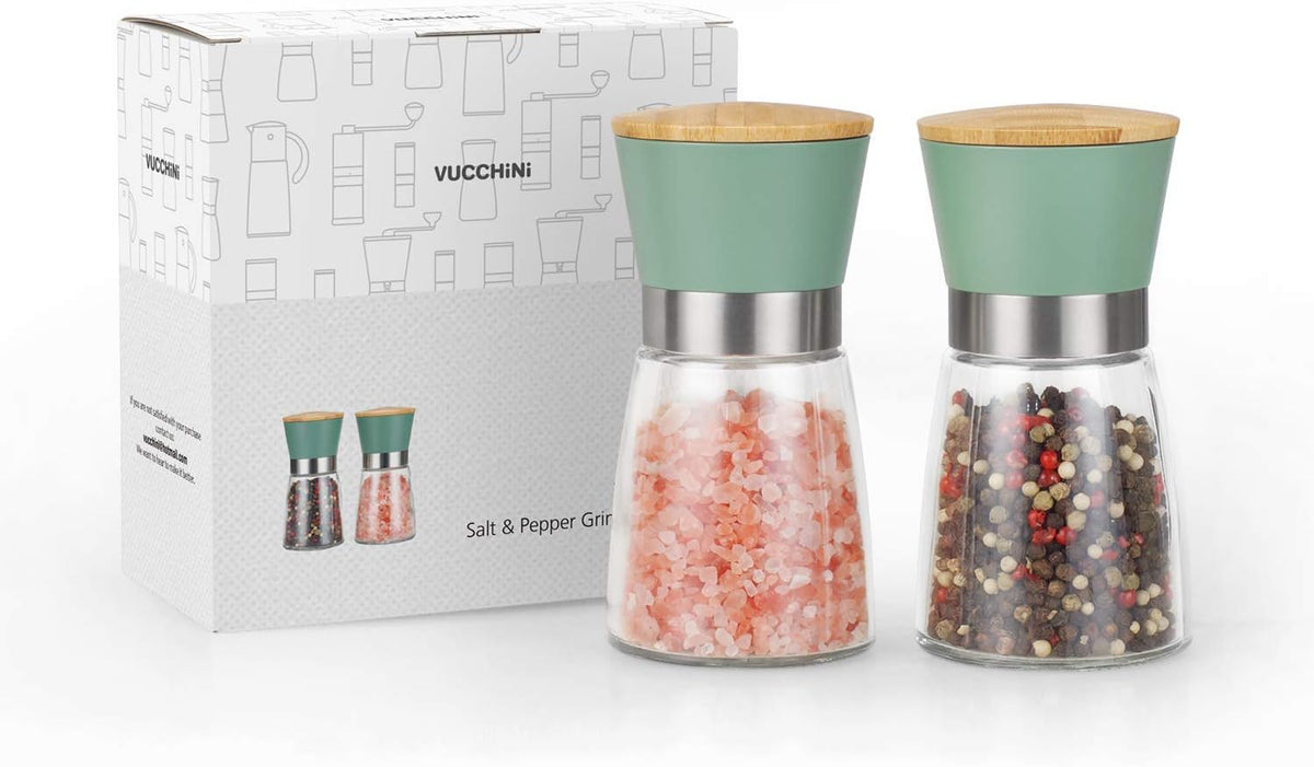 Vucchini Salt and Pepper Grinder Set with Bamboo Lid
