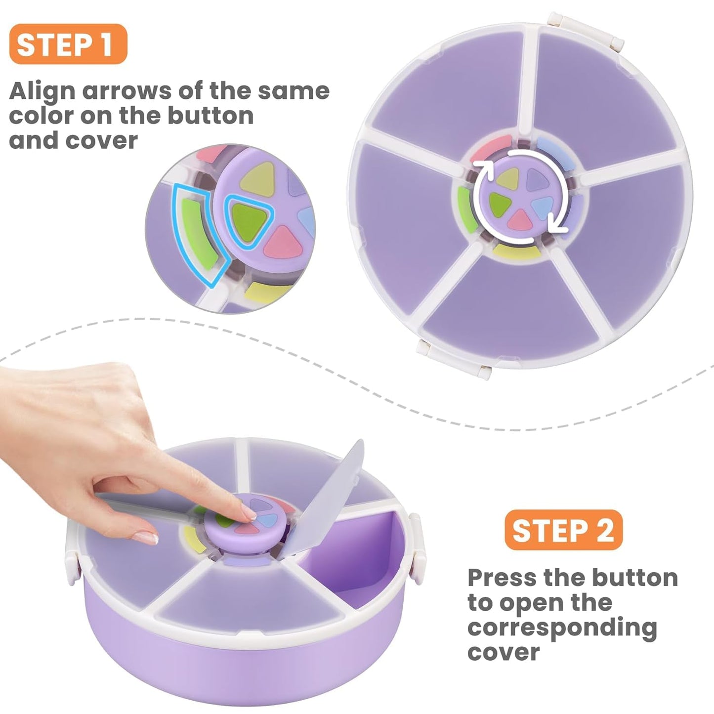 Pawtong Snack Rotator Container Reusable Snack Box with 5 Compartment Dispenser and Lid, Color Matching Opening Lid, BPA and PVC Free, for Home, School, Travel (1 Pack- Pink)