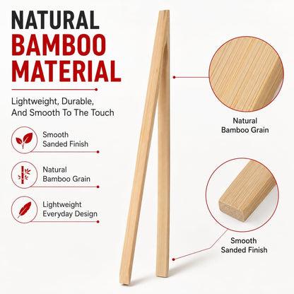 HIC Kitchen Toast Tongs, Natural Bamboo, 6.5-Inches