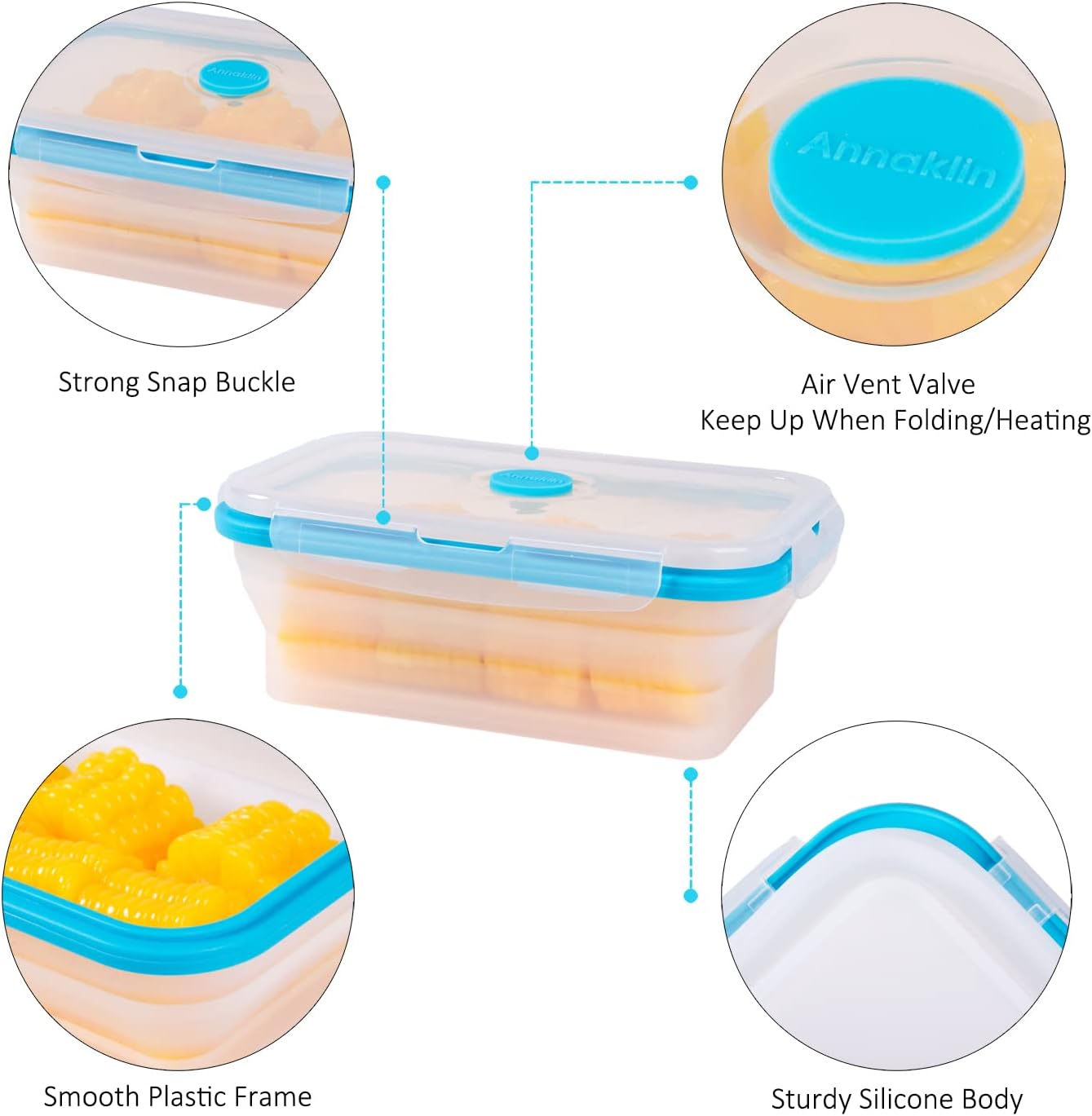 Collapsible Food Storage Containers with Lids, 4 Pack, 40 oz Silicone 1-Compartment Meal Prep Containers Reusable, Lunch Bento Boxes for Adults, Microwave Freezer Dishwasher Safe, BPA-Free, Black