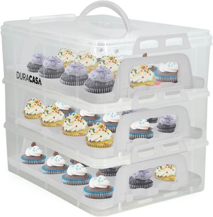 Cupcake Carrier, Cupcake Holder | Premium Upgraded Model Holds Cupcakes Steadier | Store up to 36 Cupcakes or Muffins | Stacking Cupcake Storage Container | Use 1,2, or 3 Tiers (White)