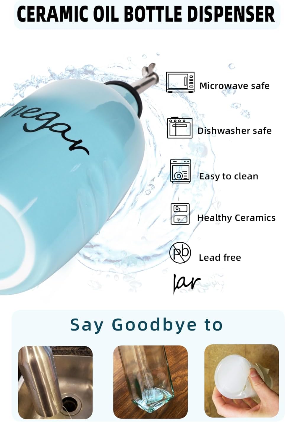 Farmhouse Ceramic Oil and Vinegar Dispenser Bottle Set (White)