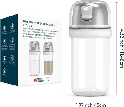 KTCHENDAO 2 in 1 Glass Salt and Pepper Shaker with Side Pour Spout, Built-in Lid for Moisture-proof, Elegant Borosilicate Glass Salt Pepper Dispenser set for Kitchen, BPA Free, 4oz (White)