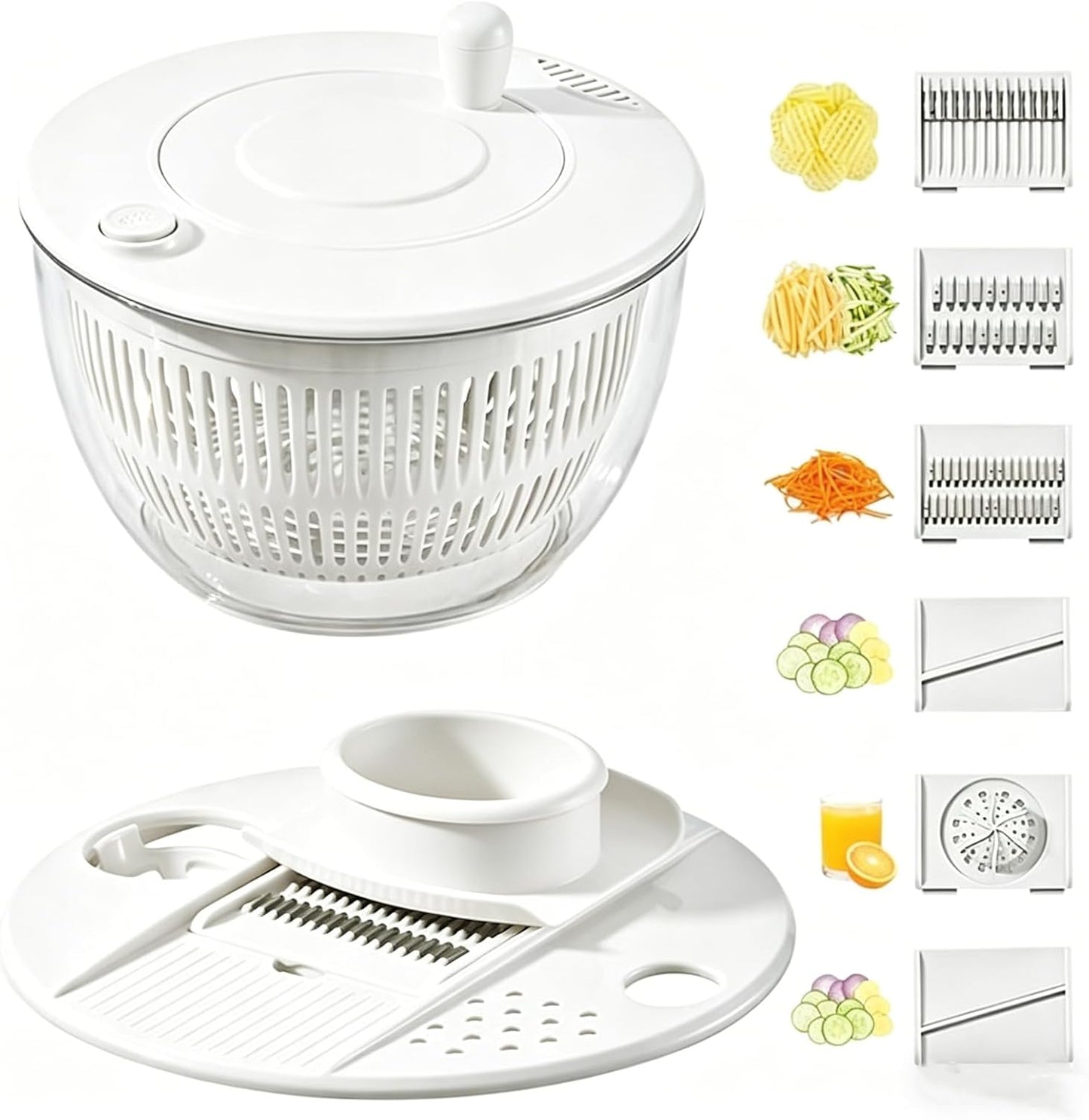Ceruaxb Salad Spinner Chopper Large with 5 Blades Slicer, Vegetables Fruits Wash Bowl, Lettuce Spinner and Dryer, Egg Yolk Strainer Slicer Shredder for Kitchen Colander, 5.3 Qt, Green