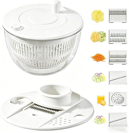 Ceruaxb Salad Spinner Chopper Large with 5 Blades Slicer, Vegetables Fruits Wash Bowl, Lettuce Spinner and Dryer, Egg Yolk Strainer Slicer Shredder for Kitchen Colander, 5.3 Qt, Green