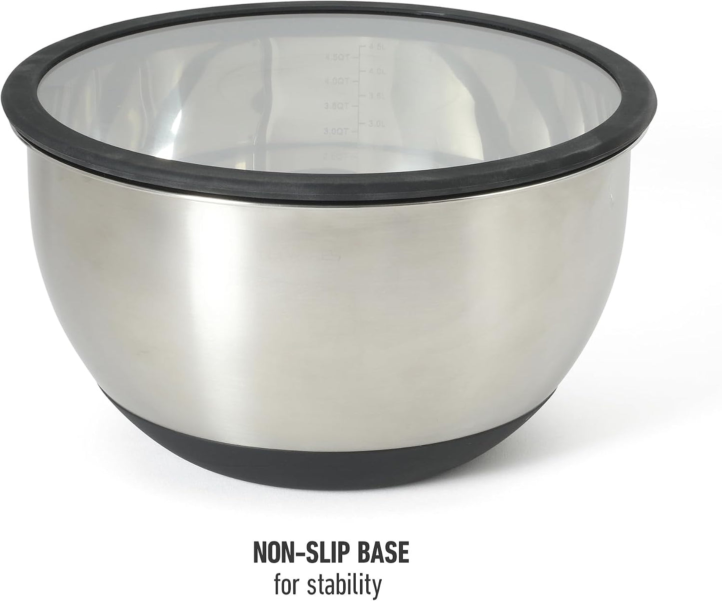 Calphalon Mixing Bowl Set, Stainless Steel Mixing Bowls With Lids, 3-Piece Stainless Steel Mixing Bowls with Glass Lids & Non-Slip Silicone Base, Prep and Storage Bowls Dishwasher Safe