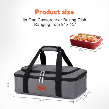 Insulated Casserole Carrier, Double Decker Food Carriers for Hot or Cold Food, Portable Leakproof Thermal Bag for Travel/Potluck Parties/Picnic/Cookouts (Red)