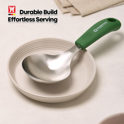 Short Stainless Steel Ladle 220mm (8.6”) – SUS304 Thick Deep Bowl Head with Soft-Grip Silicone Handle – Lightweight Mini Soup & Serving Spoon for Cooking – 5 Color Options (Gray)