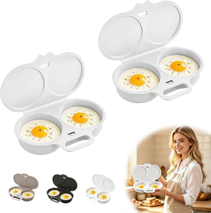 Dual Cavity Microwave Egg Poacher with Lid and Handle, Dark Gray