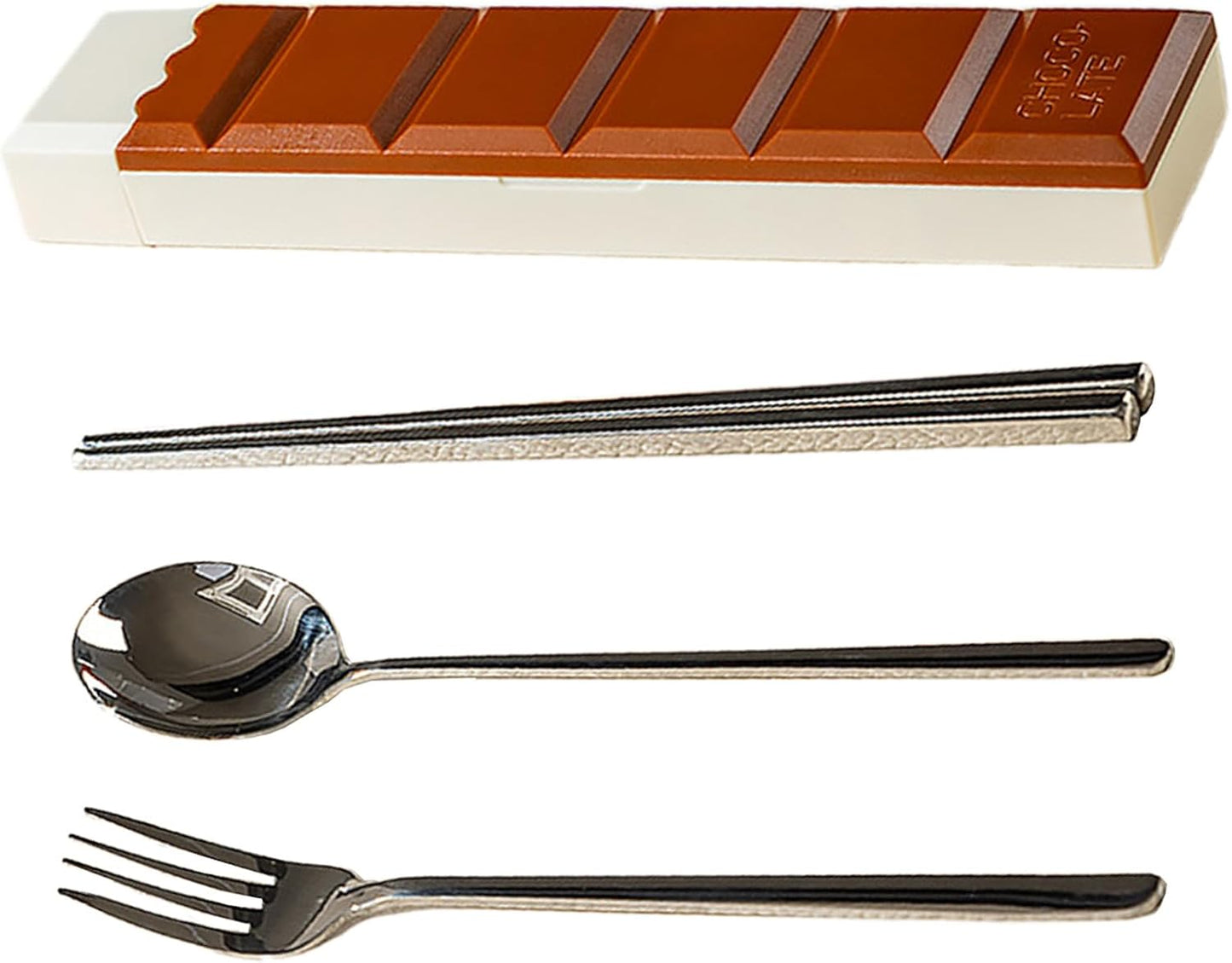 Fork And Spoon Set for Lunch Box - Reusable Portable Liquid-fillable Supplies with Chocolate Shape Box | Reusable Utensils Set with Case | for Family Friends Daughter Son Eating Dining Outdoor Camping