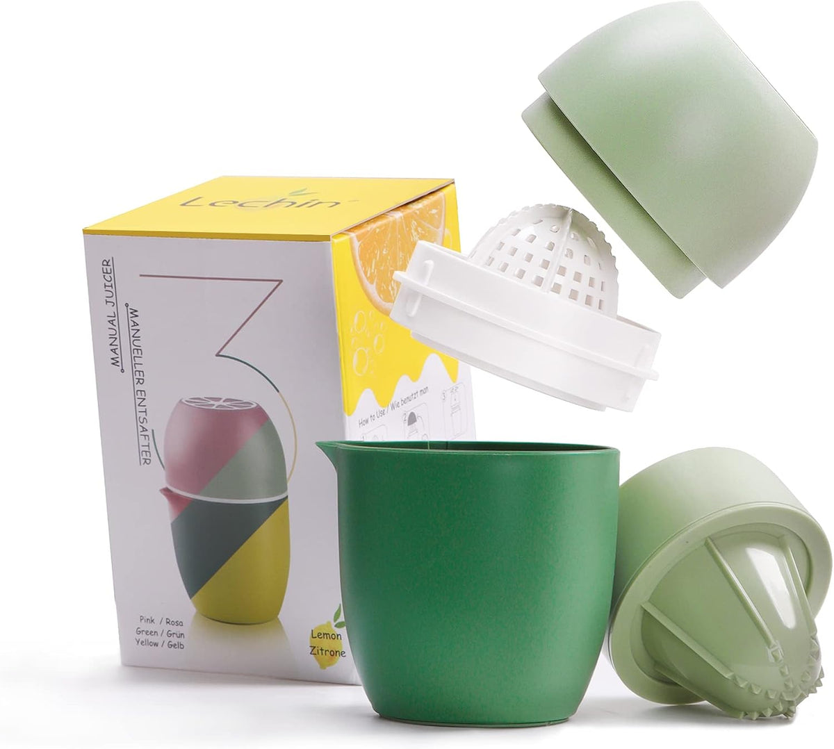 Lechin Hand Juicer, Lemon Squeezer, Two Squeezing Options, Yellow