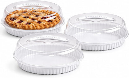 3 Count Pie Container with Lid Reusable Pie Carrier Set Clear Round Pastry Storages Stackable Plastic Pastry Holder with Secure Lid 10.39 inches.