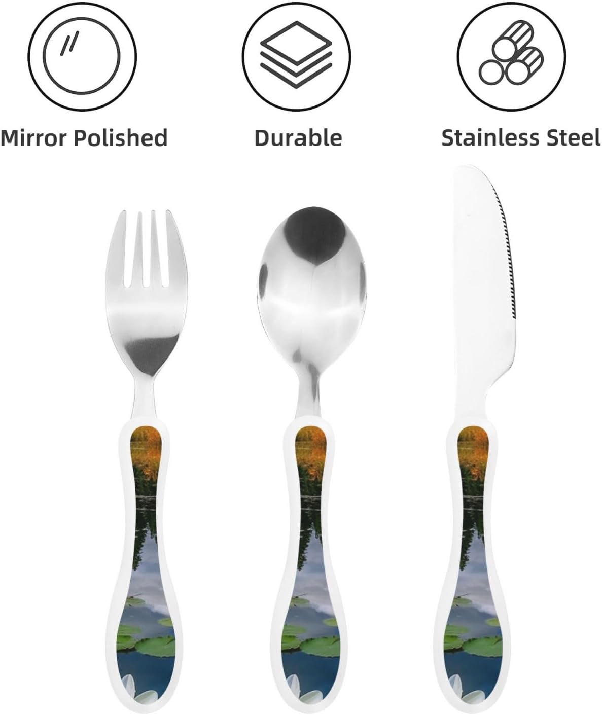 3-Piece Kids Silverware Set With Storage Case, Stainless Steel Reusable Children Safe Knife Spoon Fork Set Blue Active Girl Running Sunset Children Flatware Set For Kids Lunch Box - Colors B