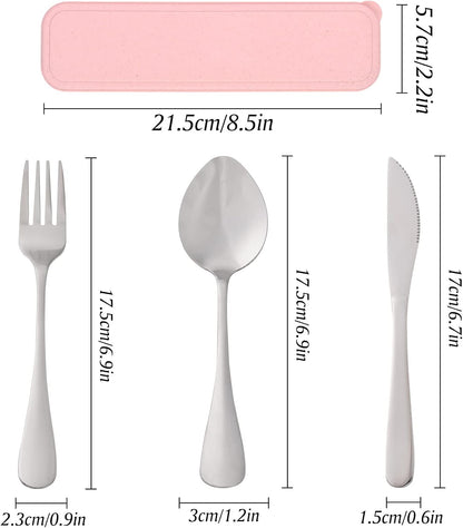 Travel Silverware Set with Case - Portable Reusable Utensils - Spoon, Knife, Fork Lunch Box Cutlery