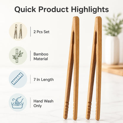 I-MART Bamboo Toaster Tongs 7 Inch Set of 2, Wooden Toast Tongs for Small Kitchen Use, Bagels, English Muffins, Waffles, Tea Bags, Pickles and Charcuterie Serving