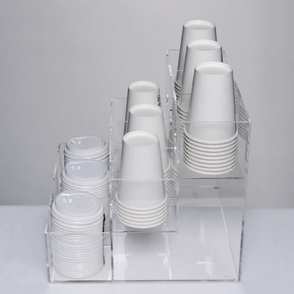 CiaoHER Acrylic Coffee Cup and Lid Dispenser, Clear | 9 Compartments, Counter Top, Organizes Disposable Cups, For Home or Office Use