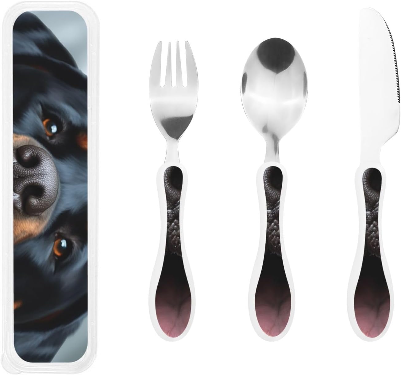 3-Piece Kids Silverware Set With Storage Case, Stainless Steel Reusable Children Safe Knife Spoon Fork Set Black White Stripes Red Rose Flowers Children Flatware Set For Kids Lunch Box