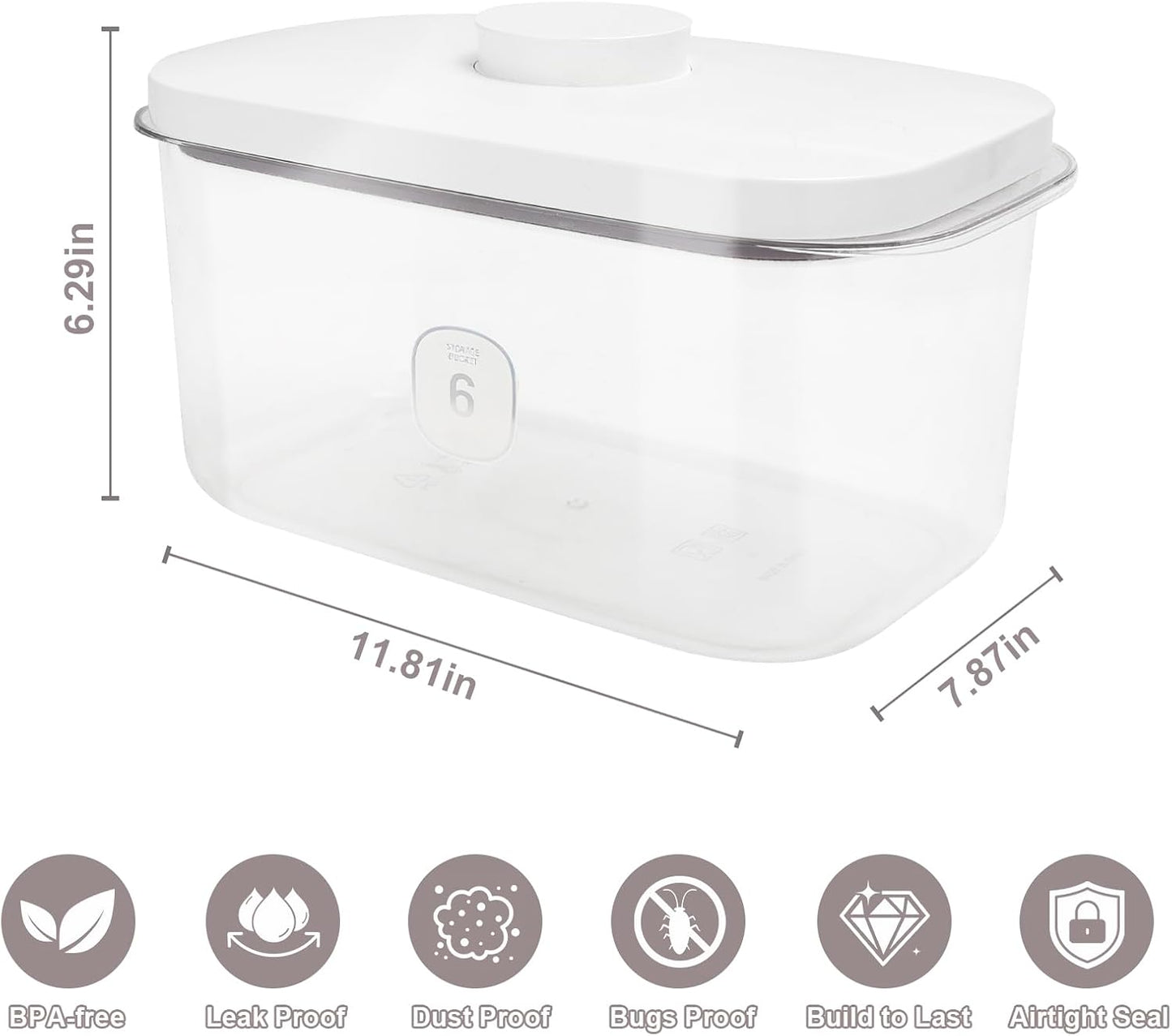 Airtight Rice Container with Measuring Cup, BPA-Free Clear PET Plastic Food Storage Container Pantry Organizers and Storage Sugar Cookies Flour Rice Container (5 L /5.28 QT)