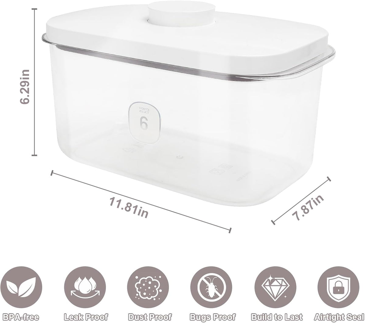 Airtight Rice Container with Measuring Cup, BPA-Free Clear PET Plastic Food Storage Container Pantry Organizers and Storage Sugar Cookies Flour Rice Container (5.6 L / 5.92 QT)