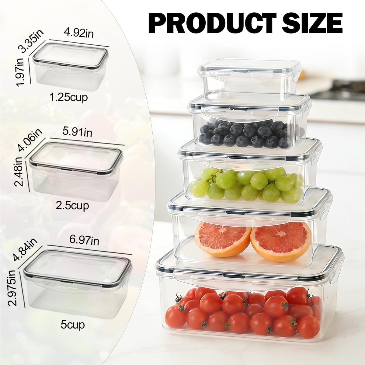 4 Pcs Food Storage Containers with Lids Airtight, 4 Sizes Sets(74oz+40.5oz+20oz+10oz), Plastic Meal Prep Containers, Dishwasher & Microwave & Refrigerator Safe, for Meal Prep & Freezer, Rectangular