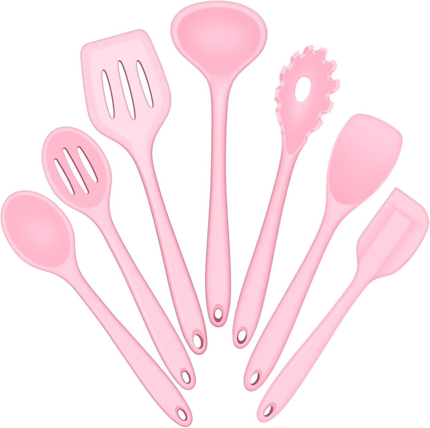 E-far Silicone Cooking Utensils Set, 7-Piece Black Heat Resistant Kitchen Utensils Set, Kitchen Nonstick Tools Spatula Ladle Spoon Pasta Server for Non-stick Cookware, Non-Toxic & Dishwasher safe