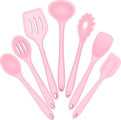 E-far Silicone Cooking Utensils Set, 7-Piece Black Heat Resistant Kitchen Utensils Set, Kitchen Nonstick Tools Spatula Ladle Spoon Pasta Server for Non-stick Cookware, Non-Toxic & Dishwasher safe
