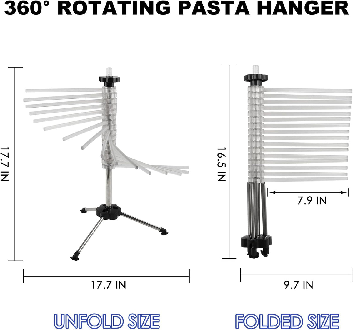 KAYCROWN Collapsible Pasta Drying Rack, 16 BPA-Free Acrylic Rods, Compact for Easy Storage, No Set Up, Hanging up to 5 lbs of Pasta, for Kitchen Quick Drying Homemade Noodle, Easy to Clean
