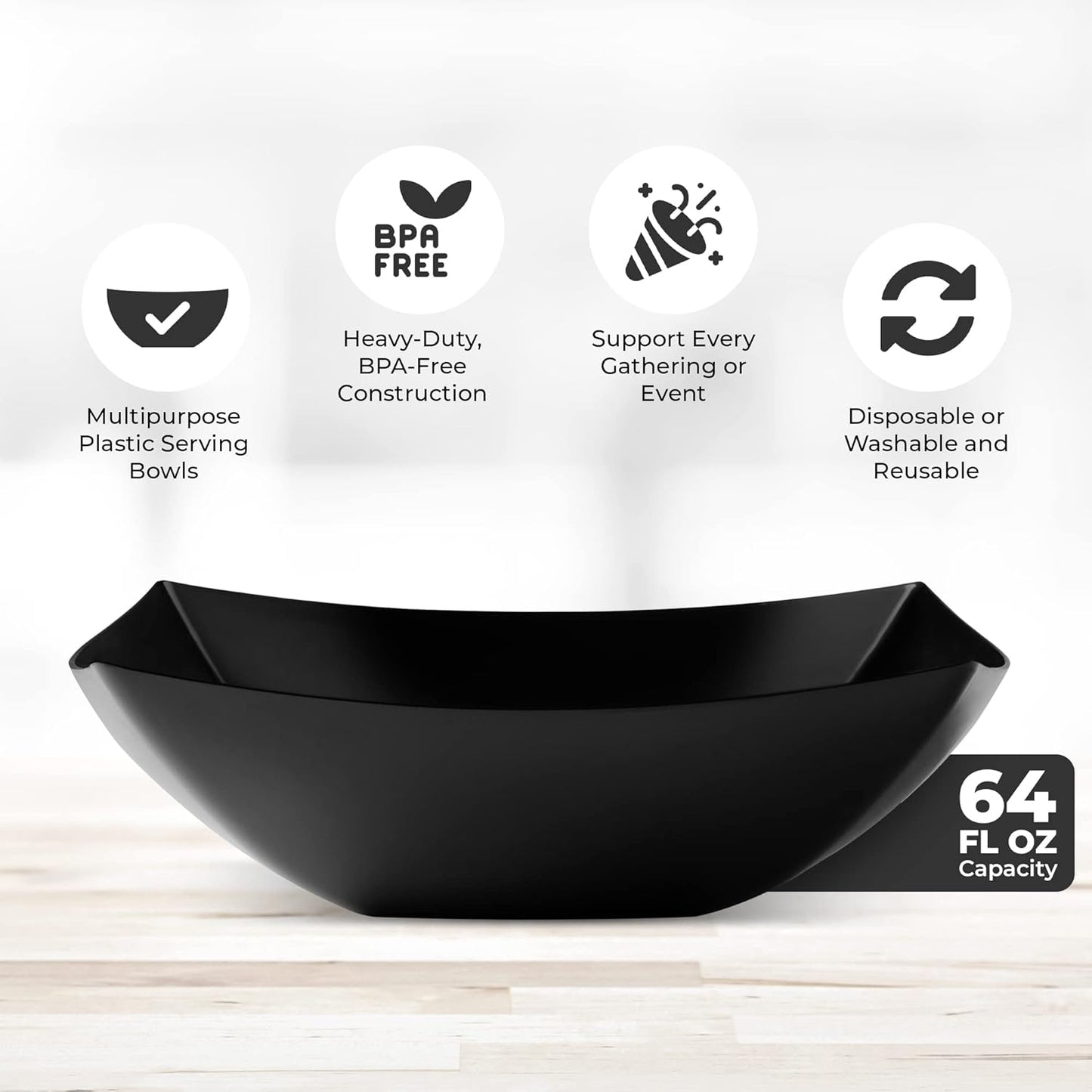 Posh Setting - White Plastic Square Serving Bowls for Party (16oz - 4 Pack), Disposable & Candy Containers for Party Table & Buffet