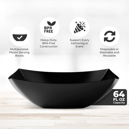 Posh Setting - White Plastic Square Serving Bowls for Party (16oz - 4 Pack), Disposable & Candy Containers for Party Table & Buffet