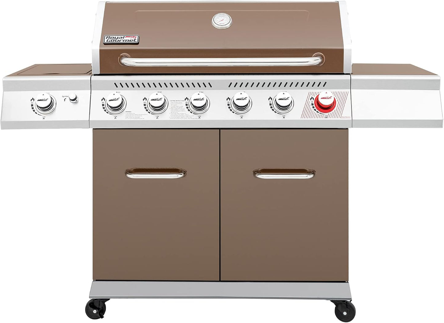 Royal Gourmet GA6402S 6-Burner Propane Gas Grill with Side Burner and Warming Rack, 74,000 BTUs, Cabinet Style Outdoor BBQ Grill for Barbecue Grilling & Backyard Cooking, Silver