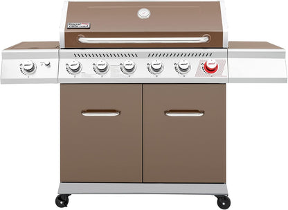 Royal Gourmet GA6402S 6-Burner Propane Gas Grill with Side Burner and Warming Rack, 74,000 BTUs, Cabinet Style Outdoor BBQ Grill for Barbecue Grilling & Backyard Cooking, Silver