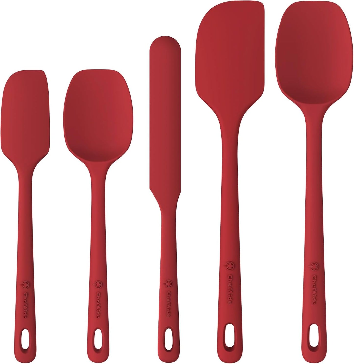 ChefAide 5 Pieces Silicone Spatula Set, Food Grade Rubber Spatula, Upgrade Strong Handle with Ergonomic Grip, Heat Resistant Up to 600°F for Nonstick Cookware, Cooking