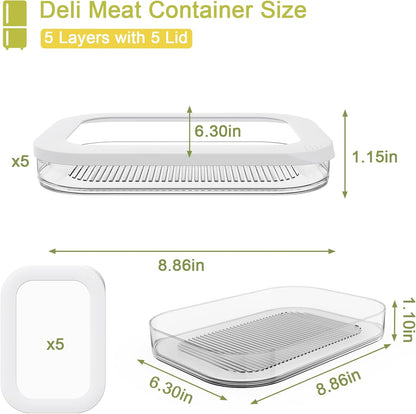 Cecnamt Stackable Deli Meat Container with Drainage Groove and Silicone Lid, Clear Refrigerator Storage Containers for Lunch Meats, Cold Cuts, Bacon, Cheese, BPA Free - 3 Layer