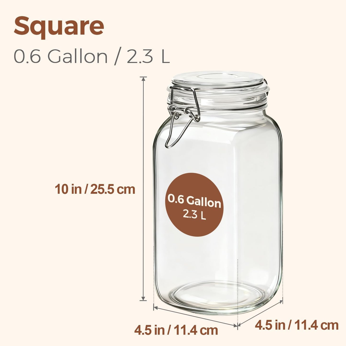 ComSaf Set of 3 Square Glass Jars with Airtight Lids (51 Oz) — Wire Clamp Canisters for Small-Batch Pickling, Kimchi, Bulk Dry Food, Wide Mouth Space Saving Kitchen Pantry Organization Jars