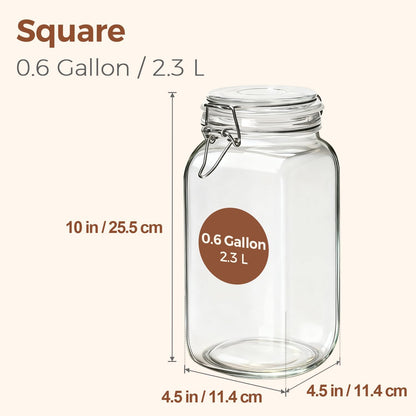 ComSaf Set of 3 Square Glass Jars with Airtight Lids (51 Oz) — Wire Clamp Canisters for Small-Batch Pickling, Kimchi, Bulk Dry Food, Wide Mouth Space Saving Kitchen Pantry Organization Jars