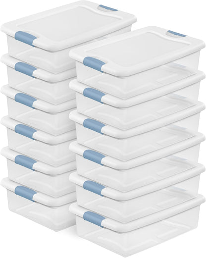 Sterilite 6-Pack Latching Box, Under Bed Storage Bins with Lids, Clear Plastic, 25 Quart - Heavy-Duty Organizing Containers for Closet, Bathroom, and Office