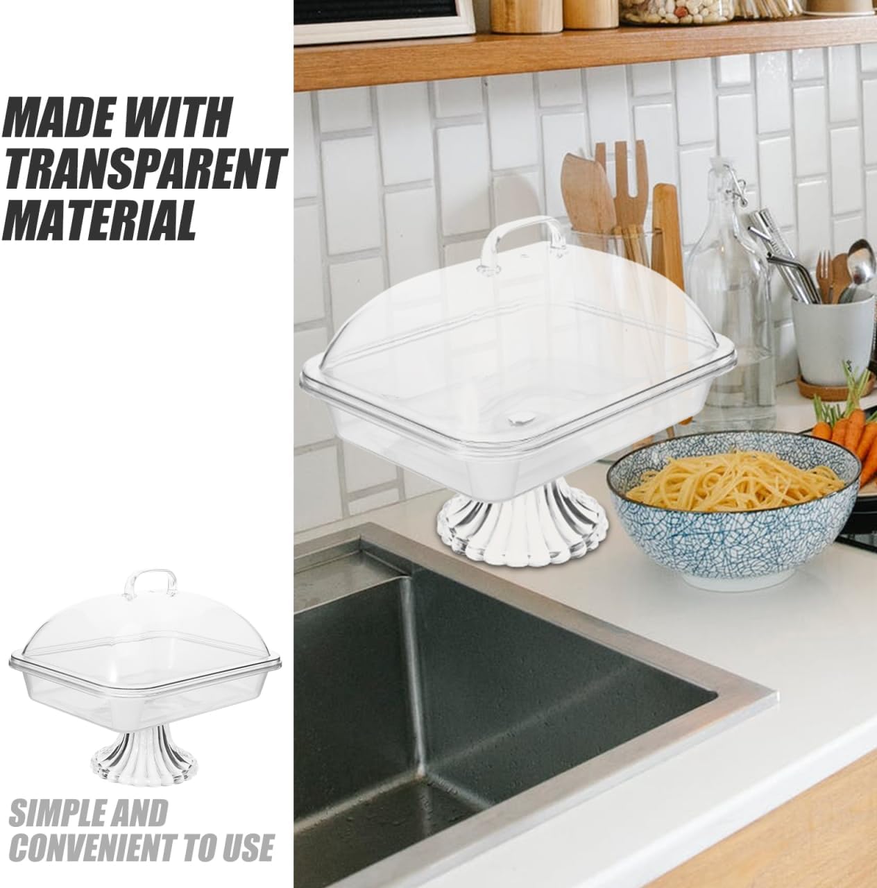 Cake Display Tray with Dome Clear Acrylic Cover Reusable Snack Serving Platter 10.82X8.46X8.26In Perfect for Birthday Christmas and Party Dessert Presentation