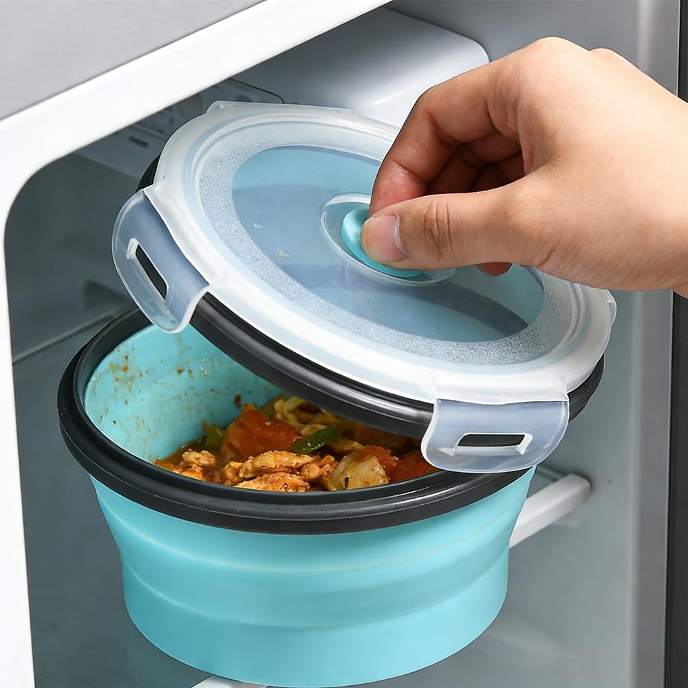 3-Piece Collapsible Food-Storage-Container Set – Foldable Meal Prep Containers Reusable, Stackable Bowls,Green