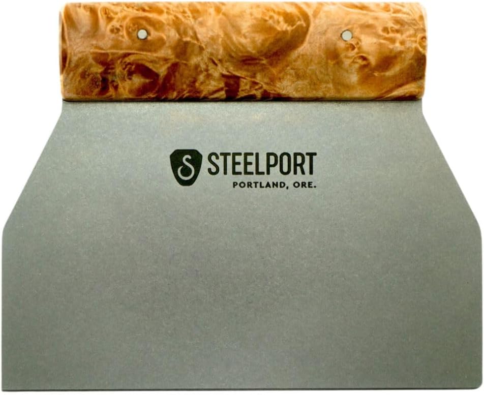 Steelport Bench Scraper | USA Made Dual Edge Stainless Steel Dough Cutter | 18-Gauge Steel Blade, Tapered Maple Burl Handle | Kitchen Gadgets for Bakers, Professionals, Home Cooks | Gift for Bakers