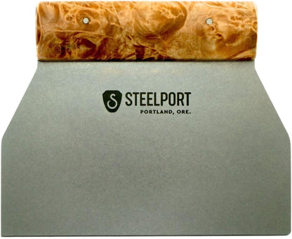 Steelport Bench Scraper | USA Made Dual Edge Stainless Steel Dough Cutter | 18-Gauge Steel Blade, Tapered Maple Burl Handle | Kitchen Gadgets for Bakers, Professionals, Home Cooks | Gift for Bakers
